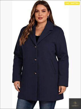 Classic Wool Peacoat Notch Lapel Single-Breasted Plus Size Winter Coat